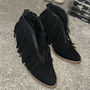 Black western fringe booties
